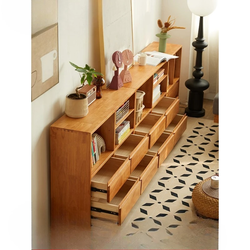 Bücherregal aus Massivholz, niedriger Schrank, bodenstehendes Bücherregal, Kombinationsschrank, staubdichtes Wohnzimmer, niedriger Schrank, TV-Schrank