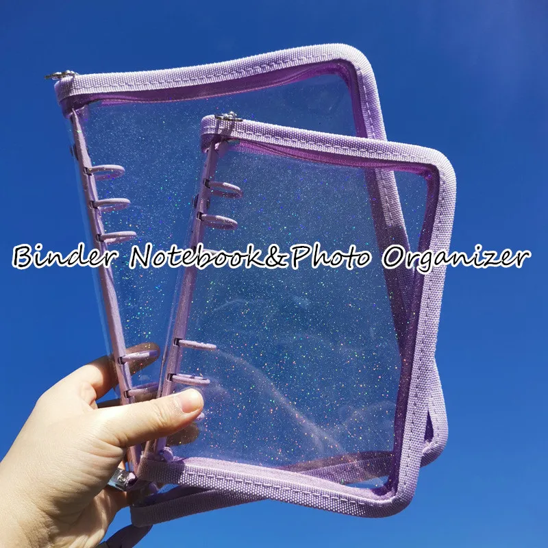 Sharkbang A5 A6 Raccoglitore con cerniera Notebook Organizzatore di foto Copertina a fogli mobili Diario Proiettile PVC trasparente Diario Agenda Cancelleria
