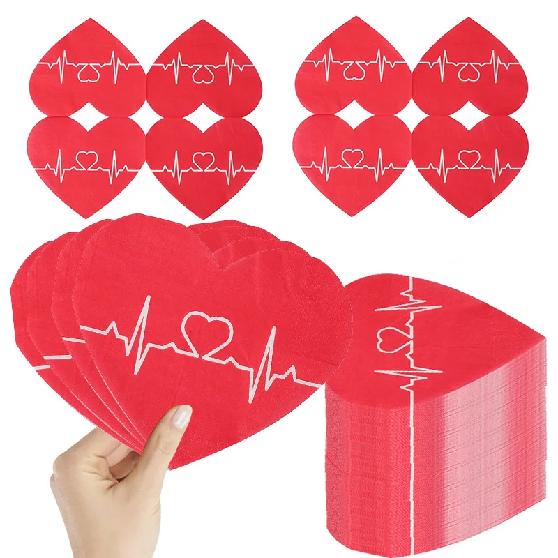 20 Stück Romantische Rote Herz Papierservietten Liebe Einwegserviette Valentinstag Vorschlag Hochzeit Geburtstag Party Festival Tischdekoration Image