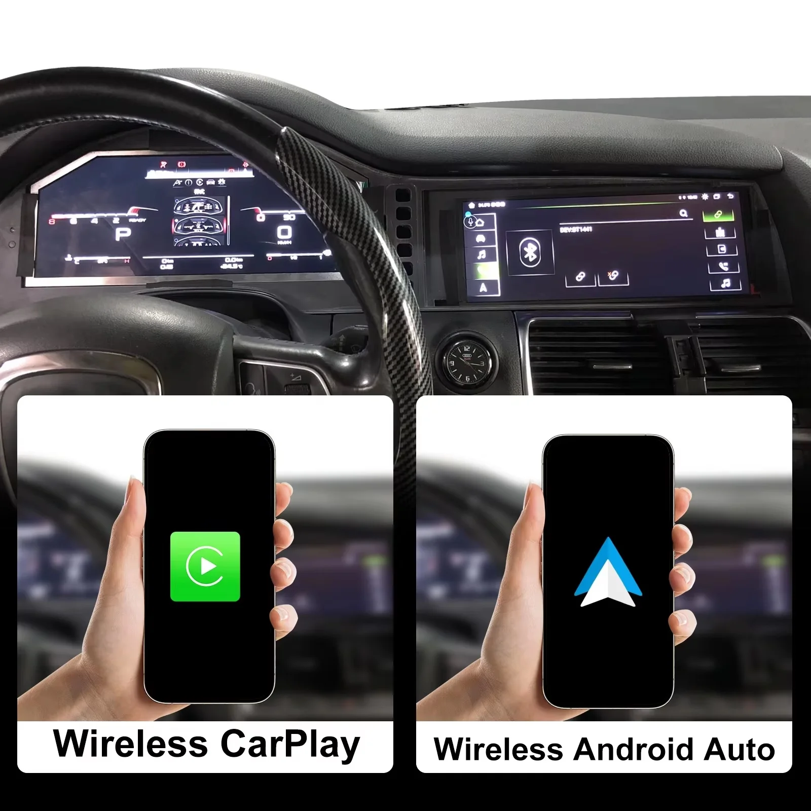 23'' Dual Screen Virtual Cockpit Android 14 Wireless CarPlay Für Audi A6 C6 4F/Q7 4L 2005 -2015 Digitale Instrument Kopf Einheit Image