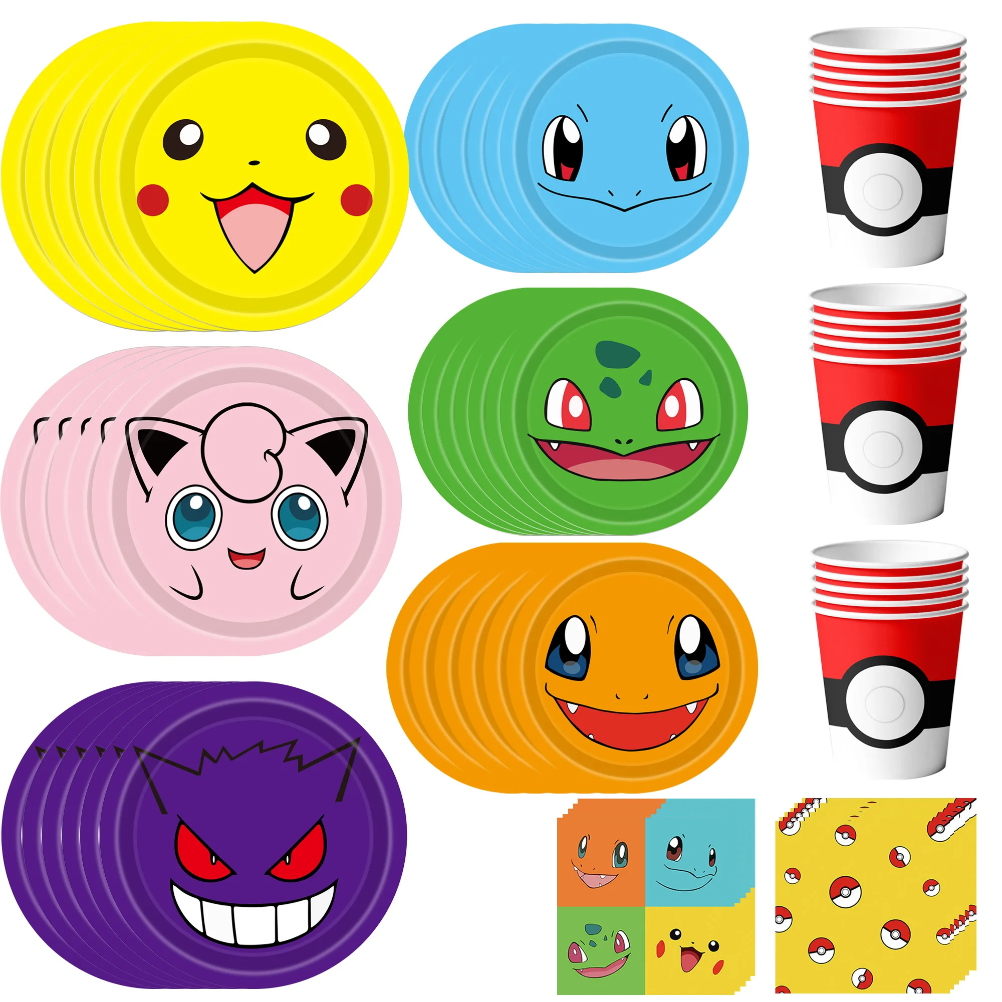 120-teiliges Pokémon Geburtstags-Party-Set - Pokémon Geburtstagsdekoration Teller Servietten Becher etc. Pokémon Party-Zubehör Image