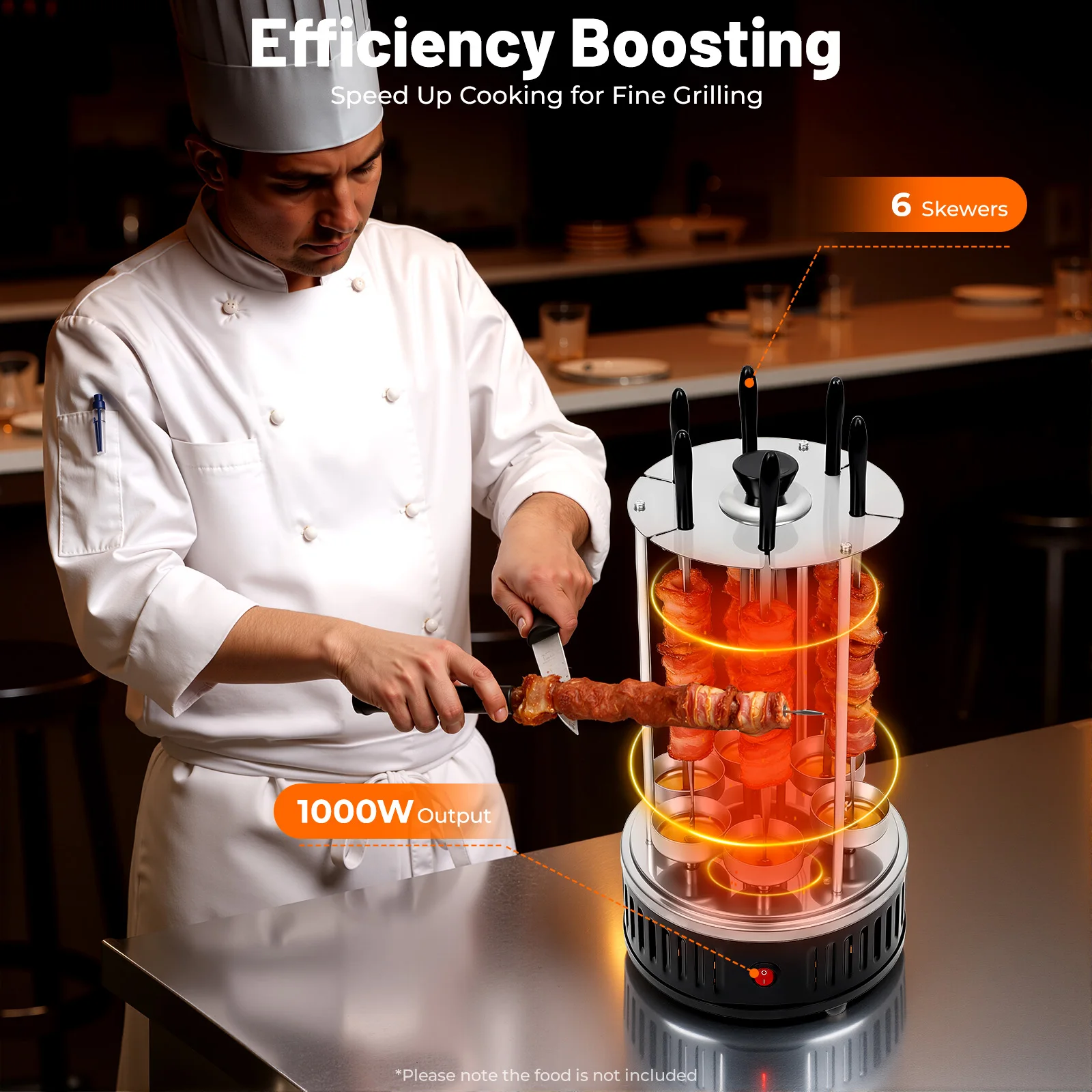 Vertikaler elektrischer rotierender Grill aus Edelstahl mit 6 Gabeln, automatische Rotisserie-Grillmaschine für Kebobs Shawarma Image