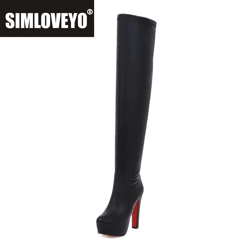 SIMLOVEYO Schuhe Ultra High Heel Overknee-Stiefel schwarz weiß Plateaustiefeletten Große Größe 34-48