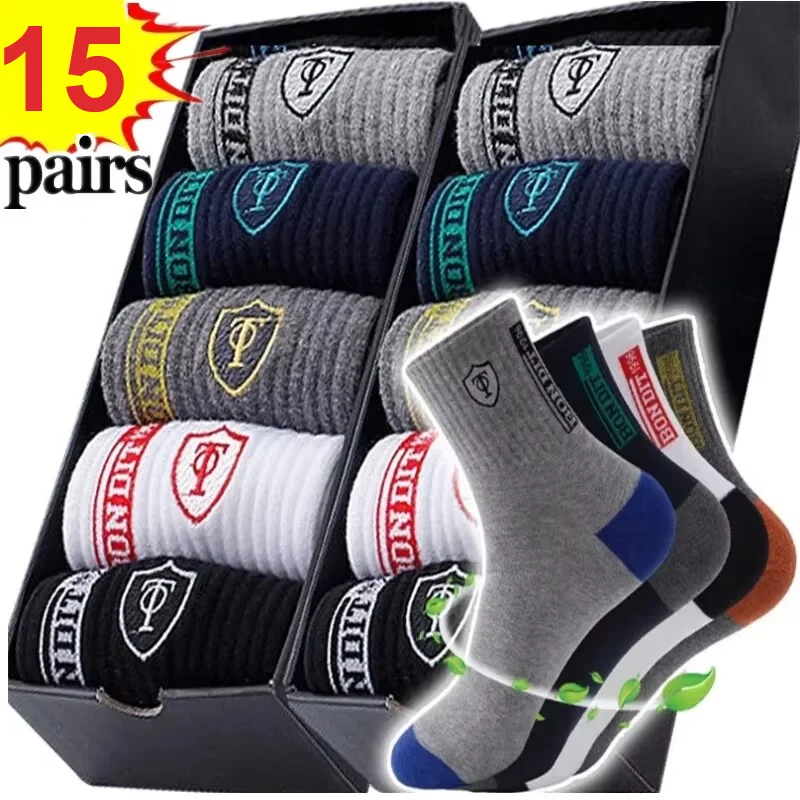 5/10/15 Paar vielseitige lange Herrensocken, atmungsaktive, weiche Wadensocken, schweißabsorbierende warme Socken für Herbst und Winter Image