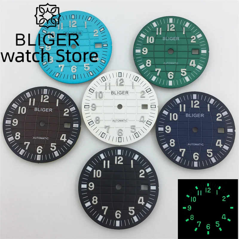 Bliger 33mm Armbanduhr Zifferblatt Datums fenster schwarz blau grün braun grau leuchtendes Zifferblatt mit nh35 Uhrwerk Image