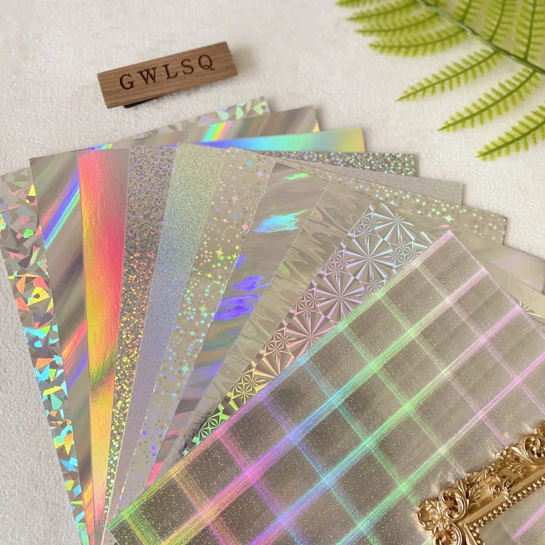 10 Stücke Silber Holographische Karton Laser Papier Scrapbooking Dekorieren Lieferungen DIY Junk Journal Planer Collage Kartenherstellung Poster Image