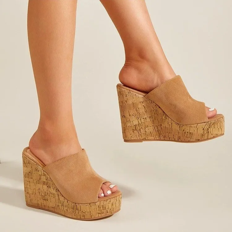Sommerhausschuhe für Damen im koreanischen Stil, neue superhohe Plattform, Keilabsatz mit dicker Sohle, wasserdicht, modische offene Spitze Image