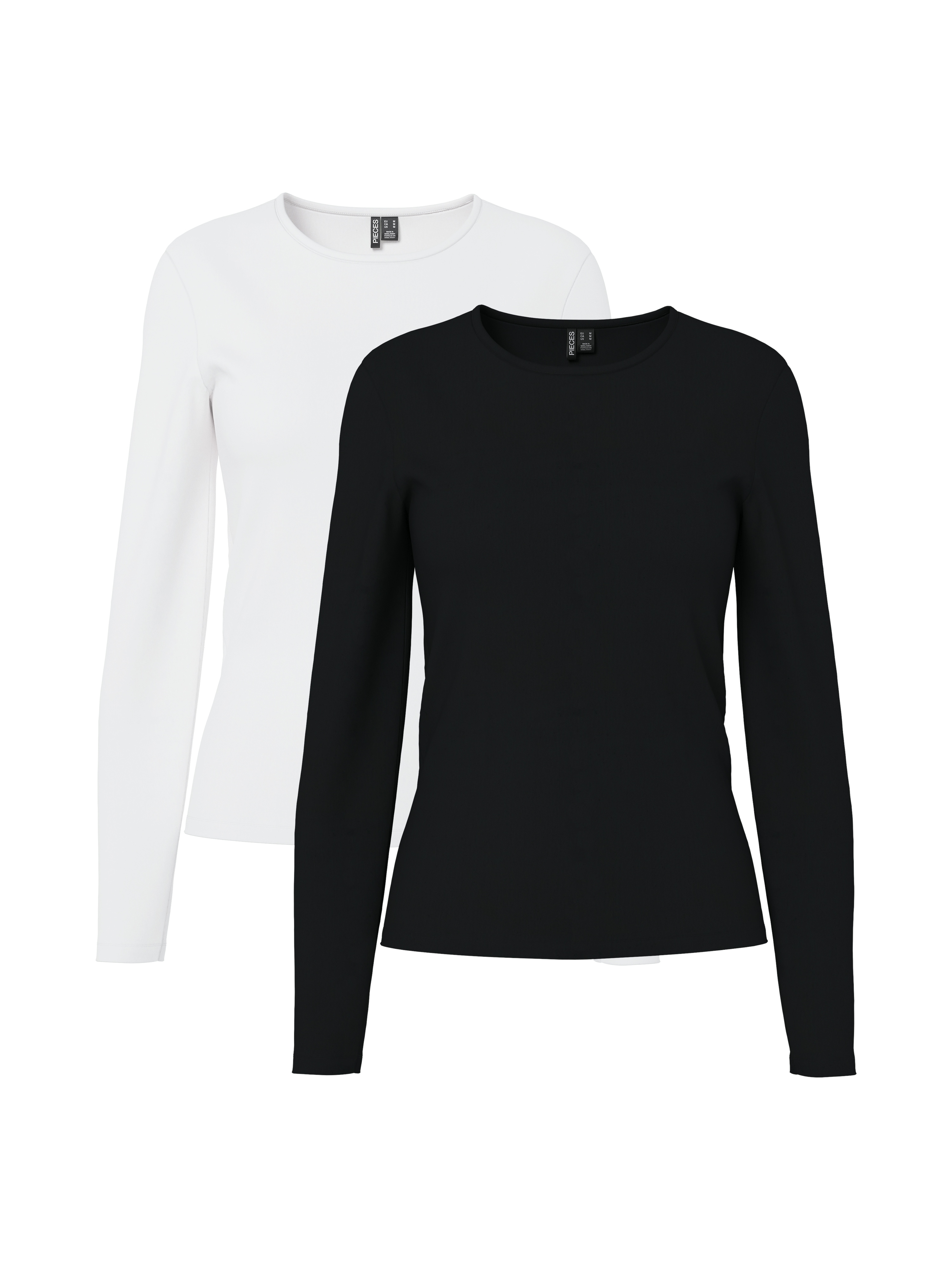 Langarmshirt PIECES "PCAMELIA LS TOP 2-PACK JRS NOOS BC", Damen, Gr. M, schwarz pack:2 pack schwarz, hellweiß, Jersey, Obermaterial: 95% Baumwolle, 5% Elasthan, unifarben, figurbetont normal, Rundhals, Shirts Langarmshirt, mit klassischen Farben