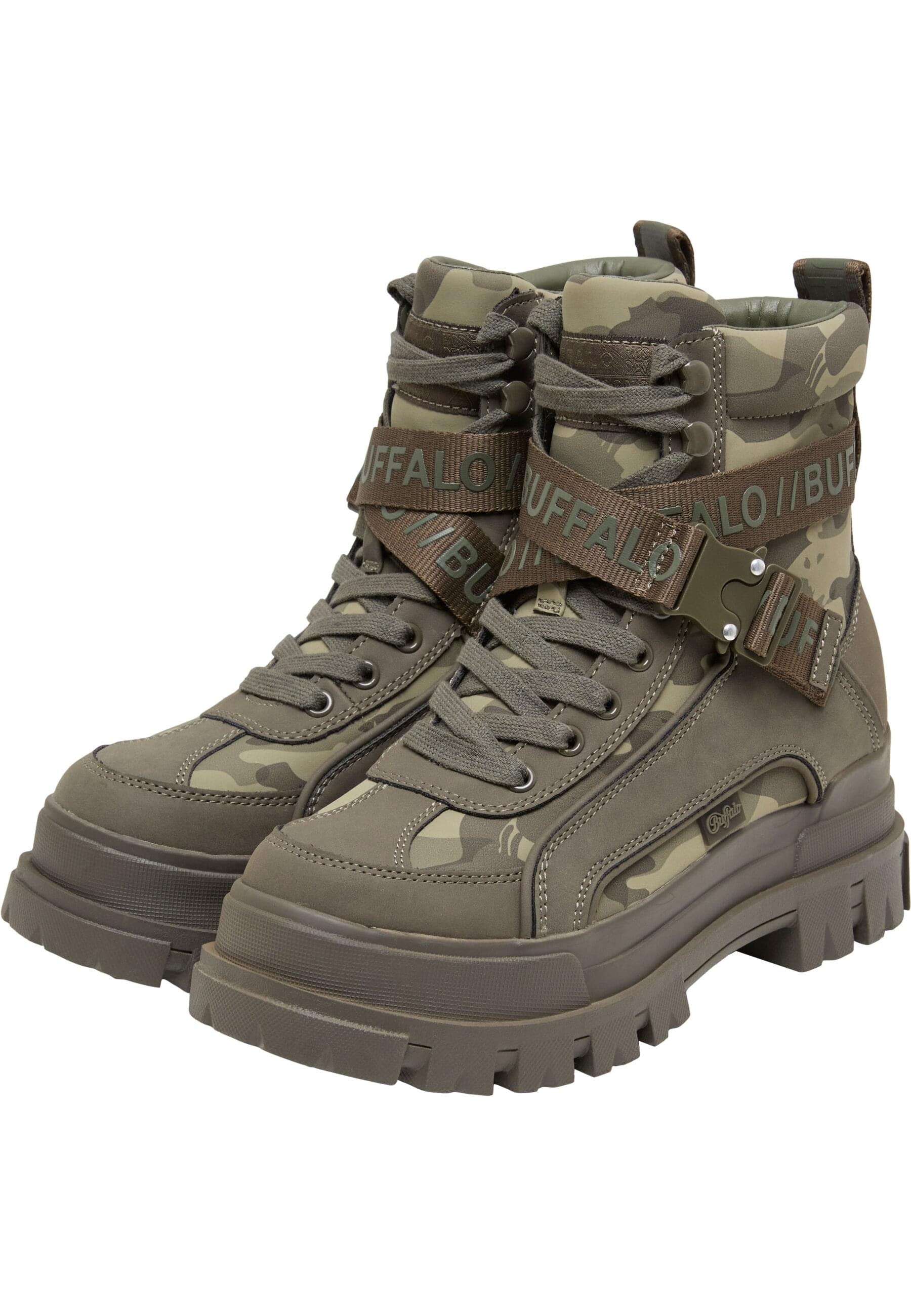 Stiefel BUFFALO "Buffalo ASPHA COM - VEGAN NUBUCK", Damen, Gr. 36, khaki, Polyurethan, unifarben, Schuhe Stiefel