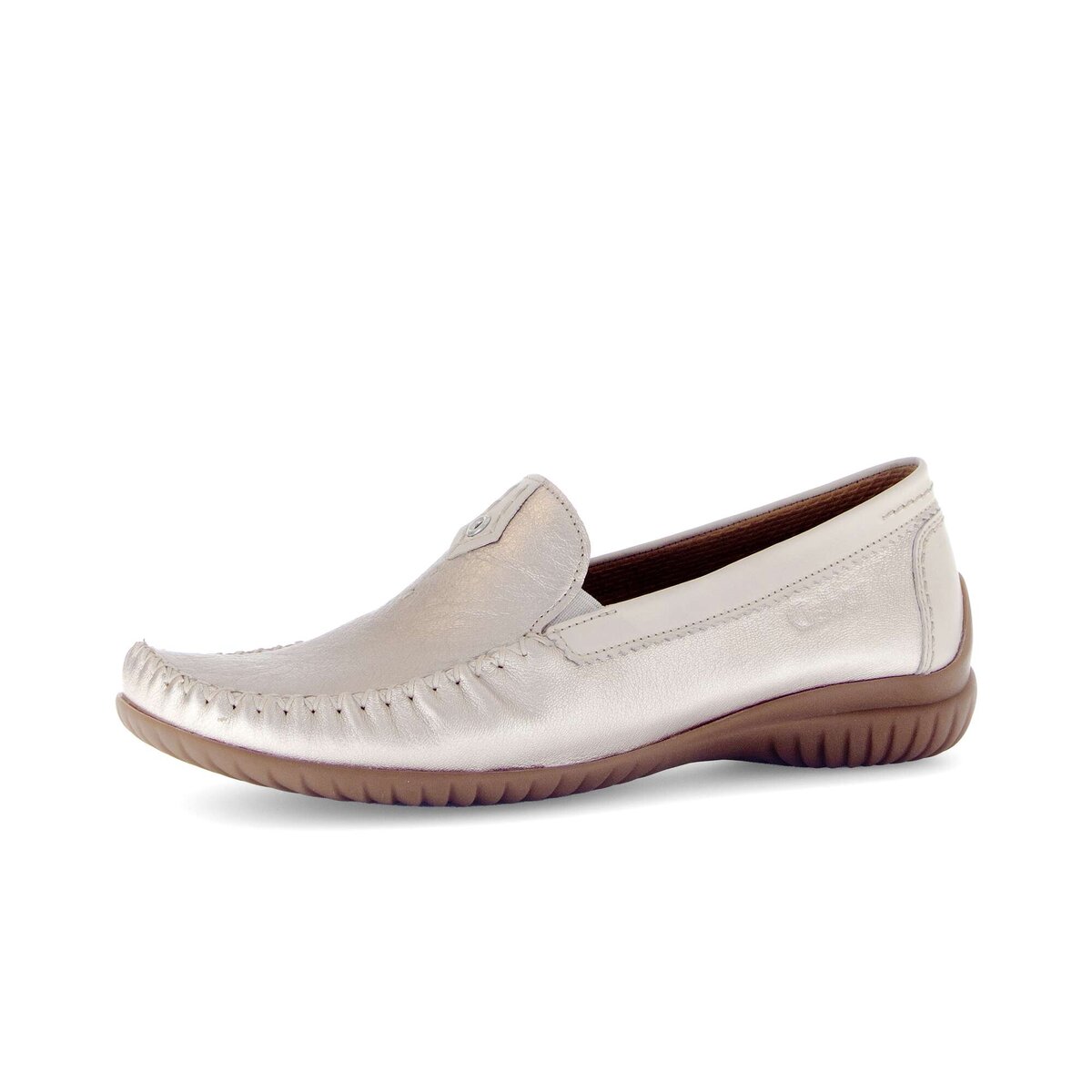 Mokassin GABOR "Mokassin Materialmix Leder", Damen, Gr. 38,5, gold, Schuhe Mokassin