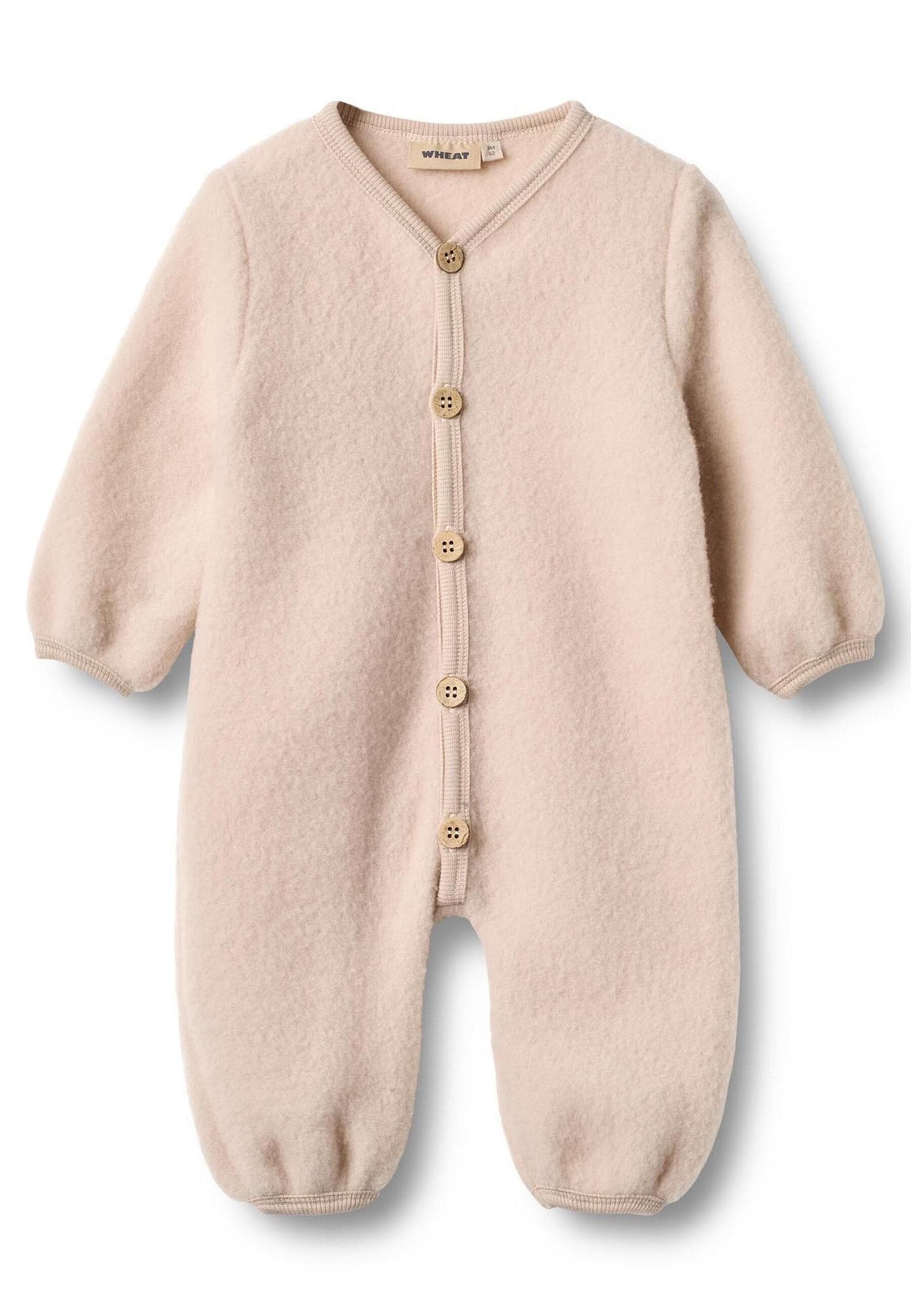 Jumpsuit WHEAT "WHEAT Wol Body Suit Levi", Mädchen, Gr. 74, pale lila, 100% Wolle, unifarben, normal, Overalls Jumpsuit