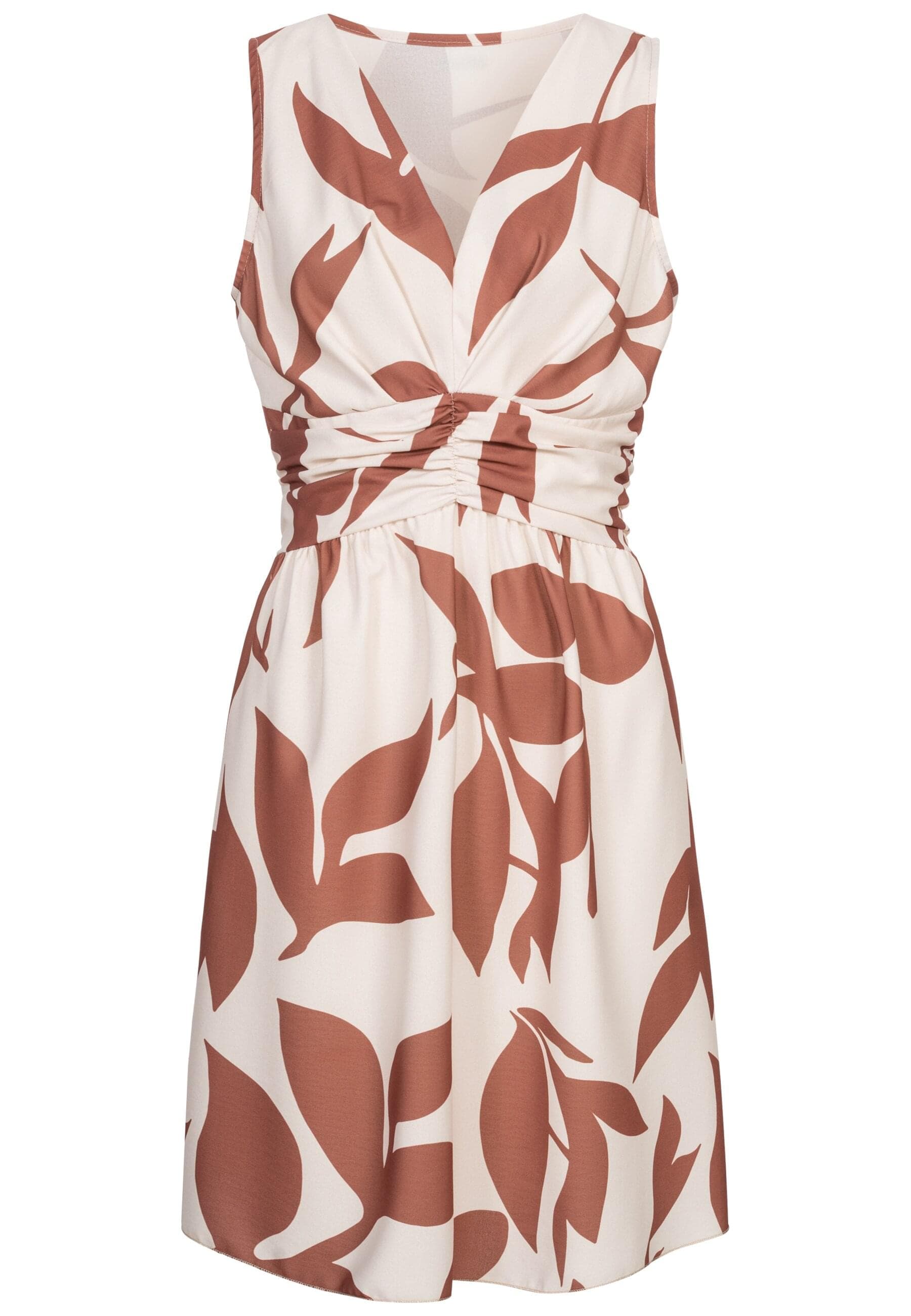 Shirtkleid CLOUD 5IVE "CLOUD 5IVE Dress with floral print copper", Damen, Gr. XXL, US-Größen, copper braun beige, 95% Polyester, 5% Elasthan, normal, Kleider Shirtkleid