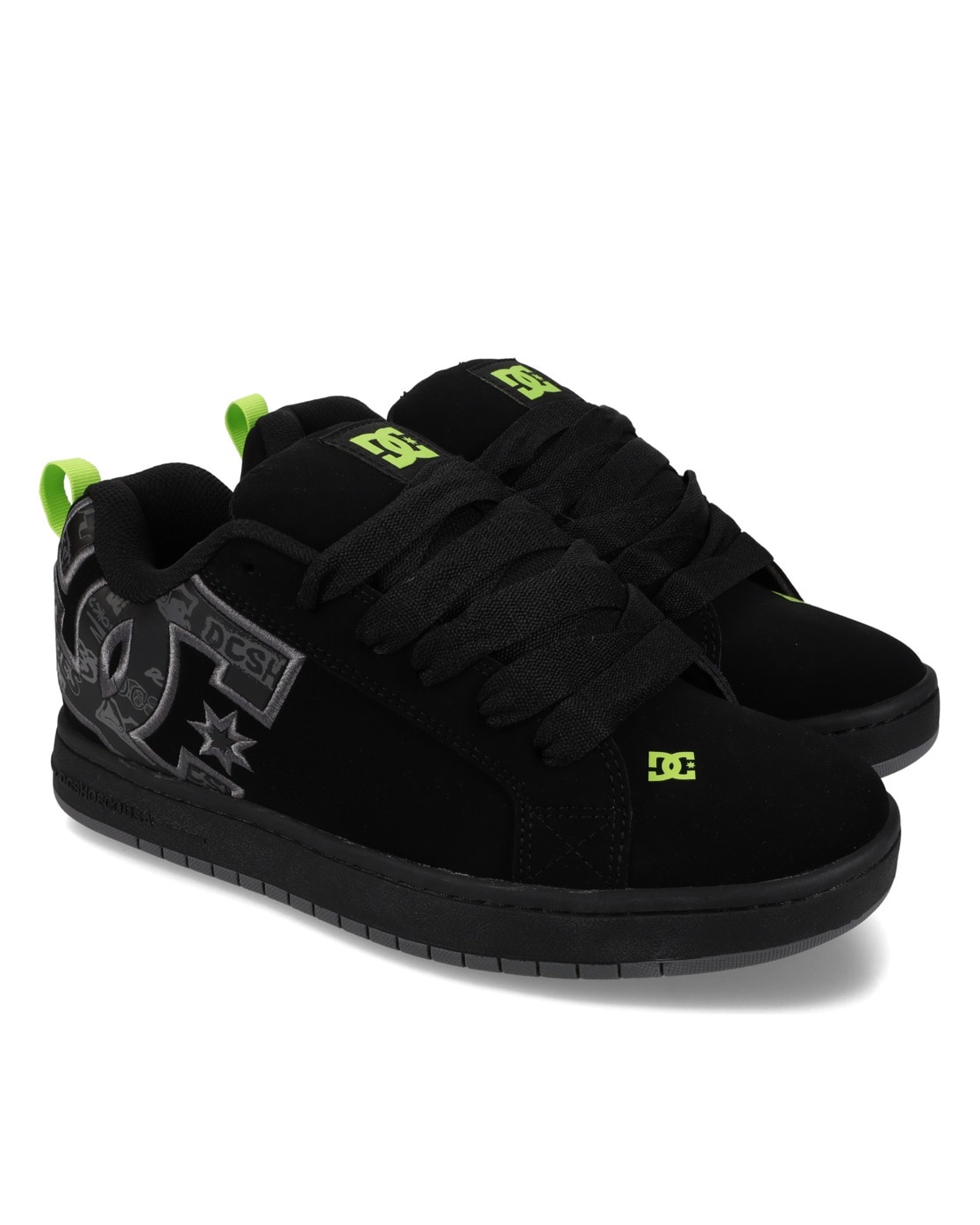 Sneaker DC SHOES "Court Graffik", Damen, Gr. 11(44,5), schwarz, grau, lime, Obermaterial:Obermaterial: Leder (Kuh) / Futter: Textil / Außensohle: Gummi;, Schuhe Sneaker