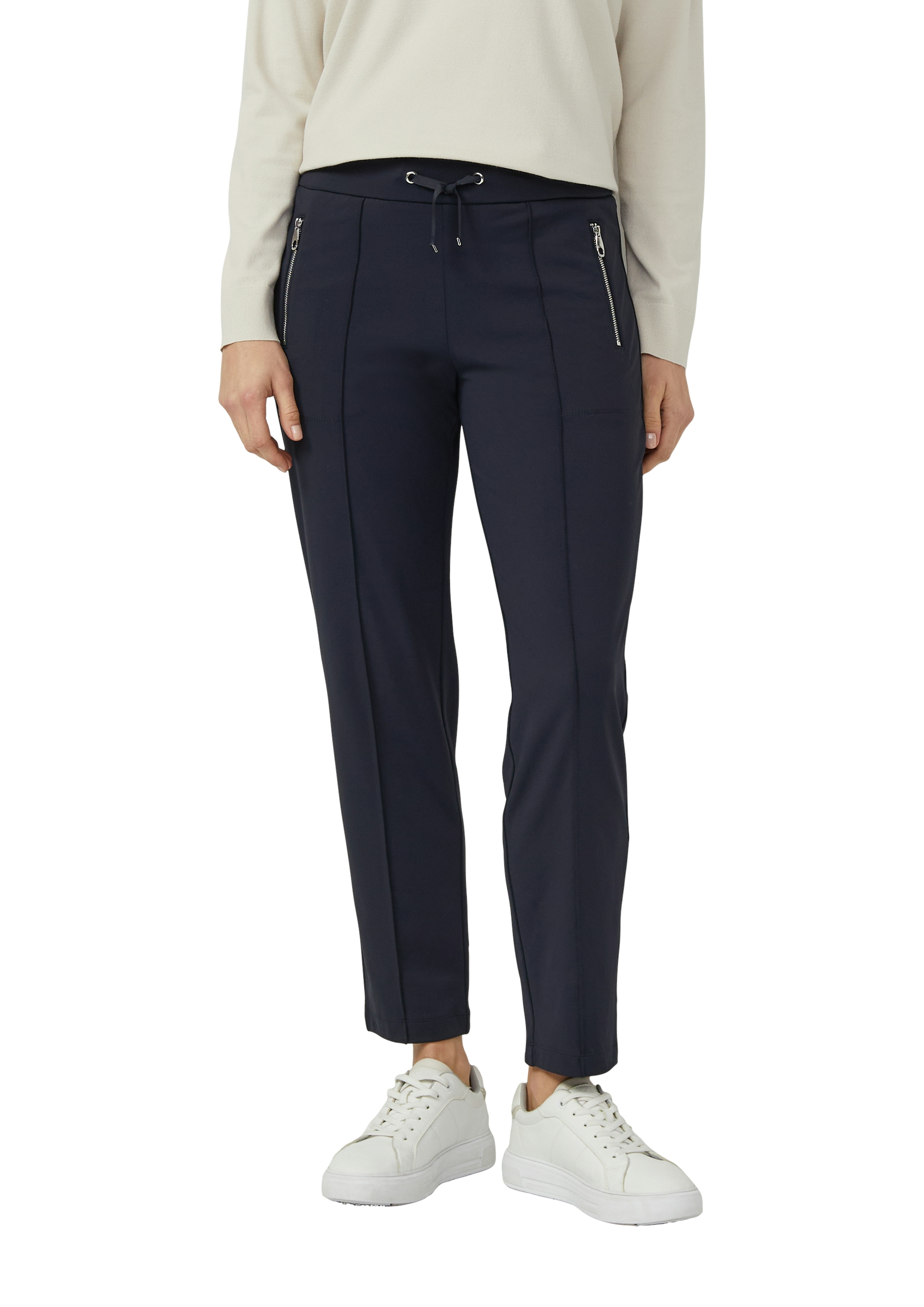 Stoffhose S.OLIVER BLACK LABEL, Damen, Gr. 42, N-Gr, navy, Web, Obermaterial: 78% Polyester, 22% Elasthan, unifarben, schmal lang, Hosen Stoffhose, mit Kordelzug