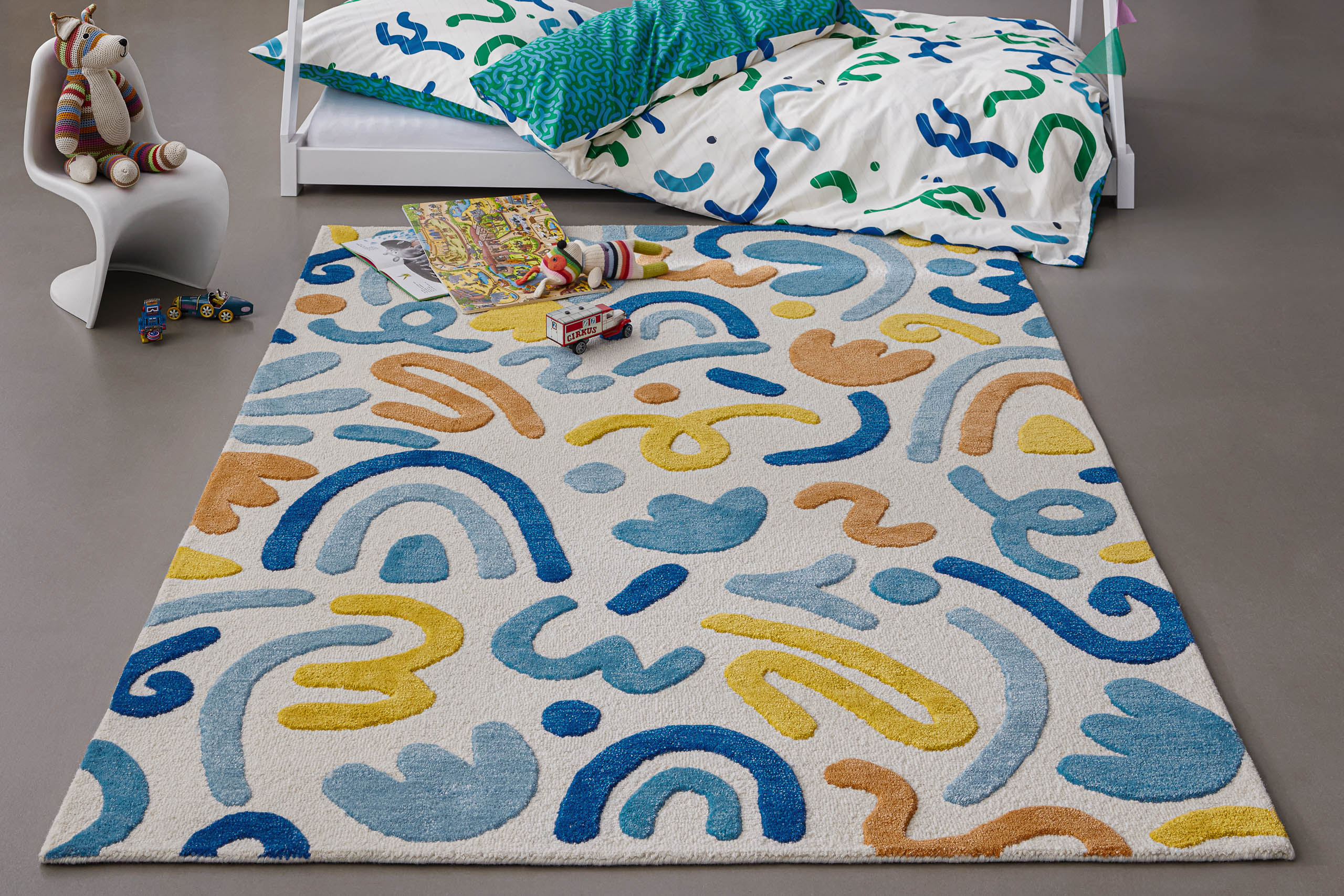 Kinderteppich SMART KIDS "Scribble", multi, B:200cm H:16mm L:290cm, Schurwolle, Teppiche, Kinderteppich, Kinderteppich, Hoch-Tief-Effekt, Schurwolle, handgetuftet, Spielzimmer