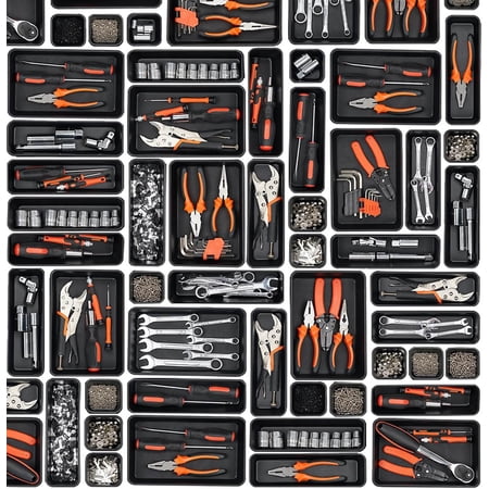 Tool Box Organizer Tray Divider Toolbox Desk Drawer Organizer Garage Organization Storage for Rolling Tool Chest Cart Cabinet Workbench Workshop Small Parts Tool Organizer Black