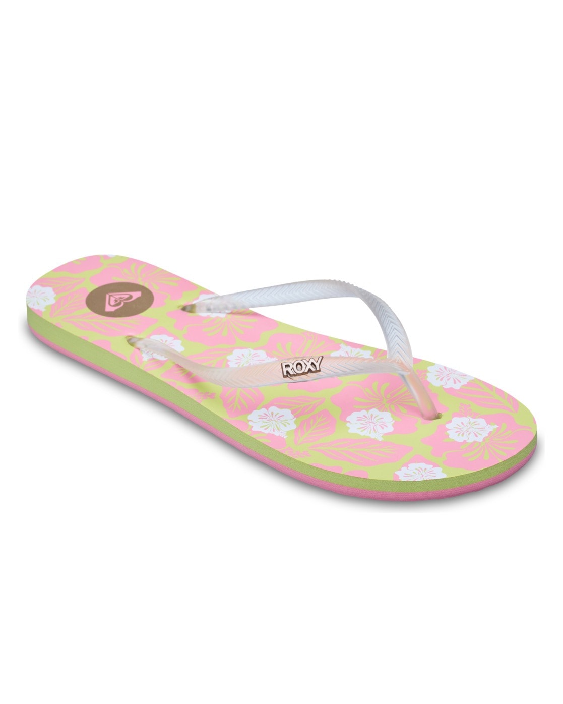 Sandale ROXY "Mauricia", Damen, Gr. 8(38), weiß, soft lime, pink, Obermaterial:Obermaterial: 95% Tr/ 5% Metallnieten, Futter: 100% Synthetik Tr, Laufsohle: 100% Eva;, Schuhe Sandale