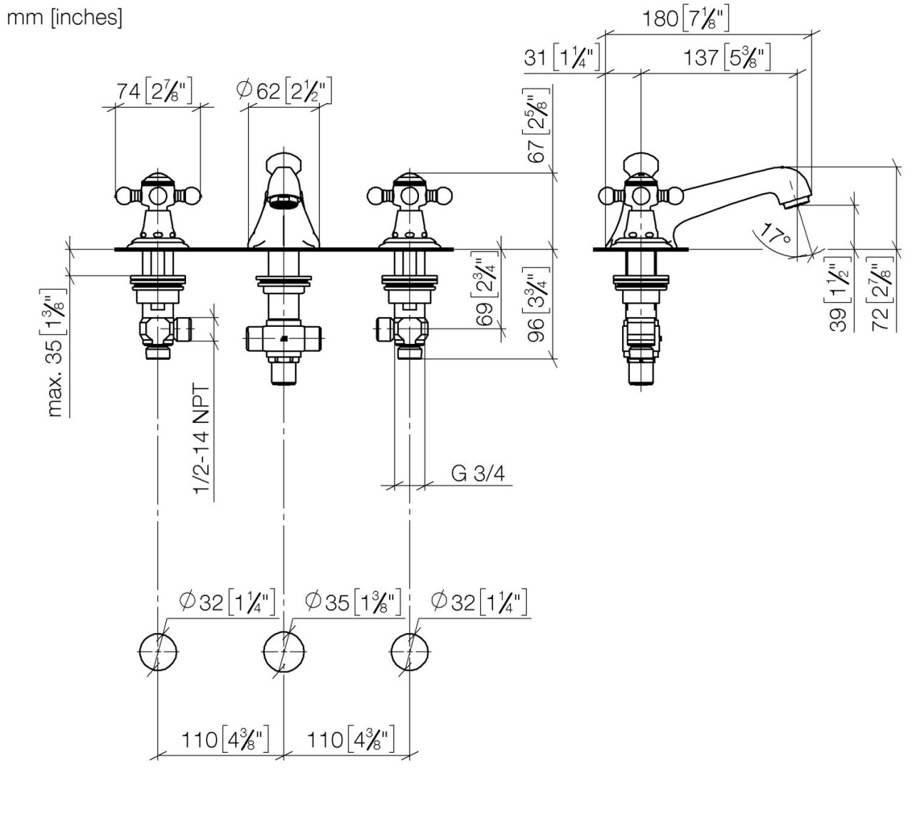 Dornbracht Waschtisch-3-Loch Armatur mit Ablaufgarnitur 20700360-42 Image