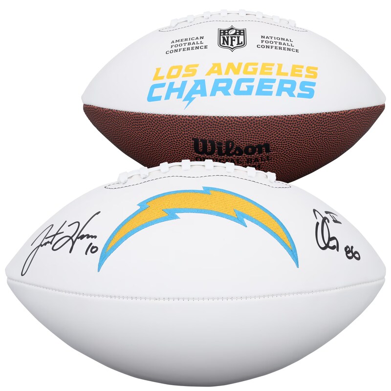 Justin Herbert und Oronde Gadsden, Los Angeles Chargers, signierter Wilson White Panel Football Image