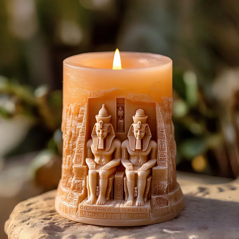 3D Altägyptische Doppel-Pharaonen-Relief-Kerzenform aus Silikon für DIY Handgemachte Aromatherapie-Wachsform Historische Kulturelle Dekorative Kunst Handgefertigte Werkzeuge Image