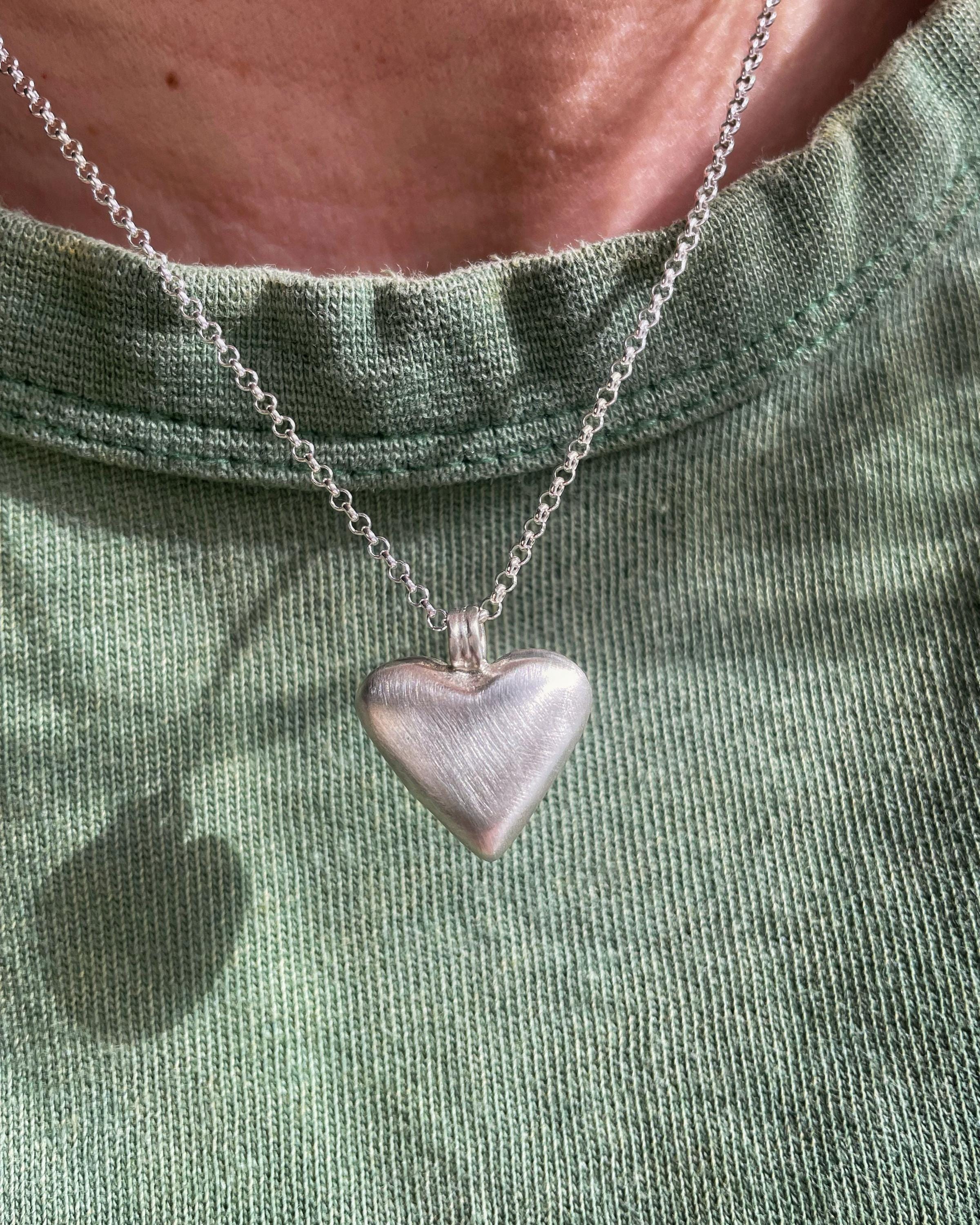 Collana con ciondolo a forma di cuore in argento sterling, ciondolo a forma di cuore spesso in argento sterling, collana a forma di cuore in argento m