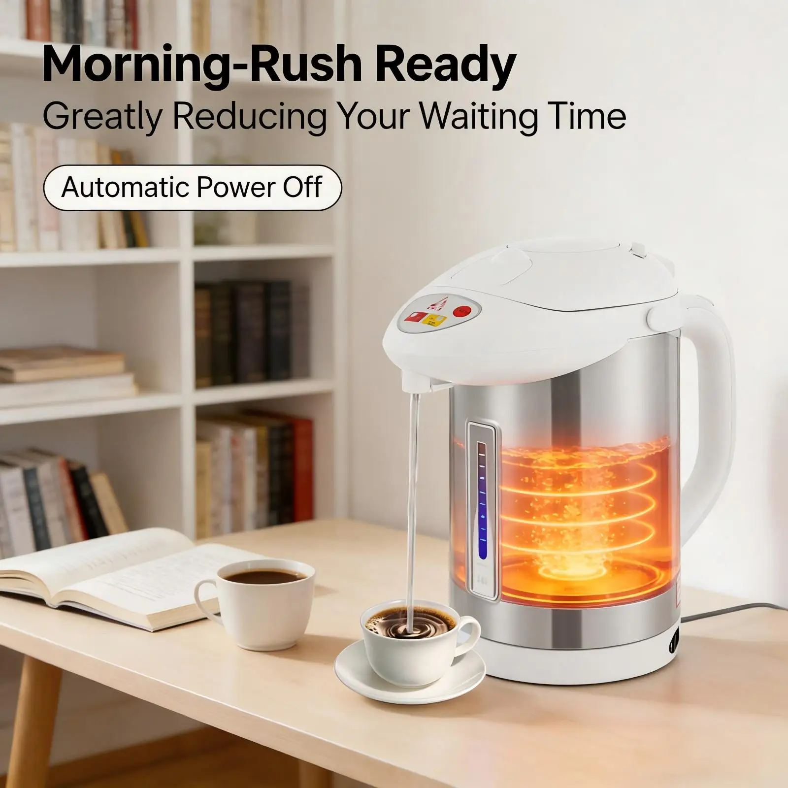 750 W, 3 l, Edelstahl, elektrischer Wasserkocher, 220 V, EU-Stecker, Heißwasserspender, elektrischer Heißwasserbehälter für Büros, Hotels, Reisen Image