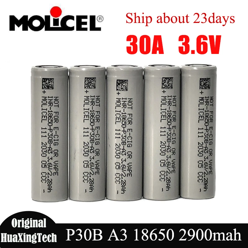 Original Molicel P30B A3 18650 Akku 2900 mAh 30 A 3,6 V wiederaufladbare Lithiumbatterien Güteklasse A3 Li-Ionen-Zelle Image