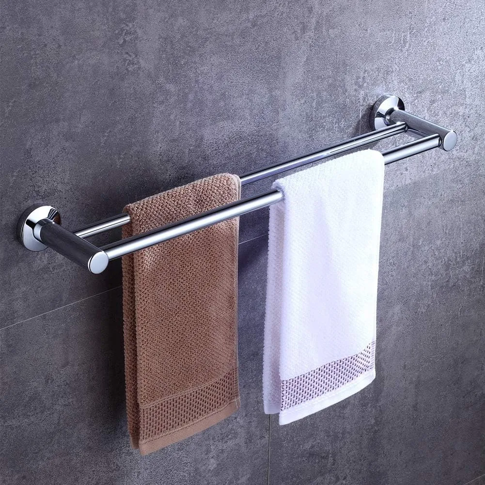 60cm Double Towel Rail Rack Holder Wall Mounted Bathroom Kitchen UK