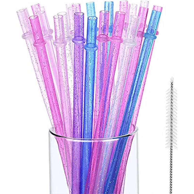 Cannucce in plastica riutilizzabili da 20 pezzi Cannucce glitterate Cannucce trasparenti scintillanti con spazzola per la pulizia da 9 pollici per bicchieri Bar Party