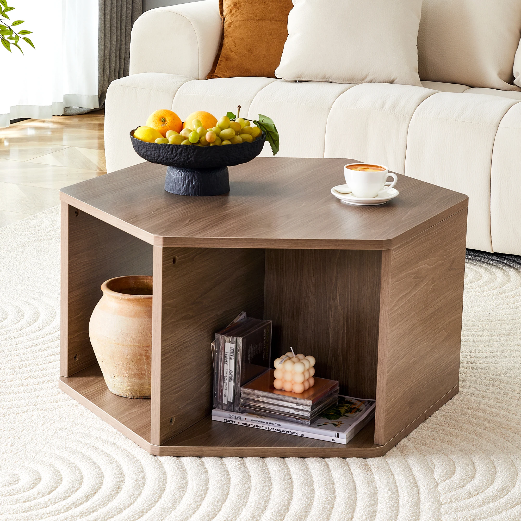 Sechseckiger Multifunktions-Couchtisch (79x69.4x40cm) - Modernes Design mit einfacher Montage für Wohnzimmer,Büro & kleine Räume