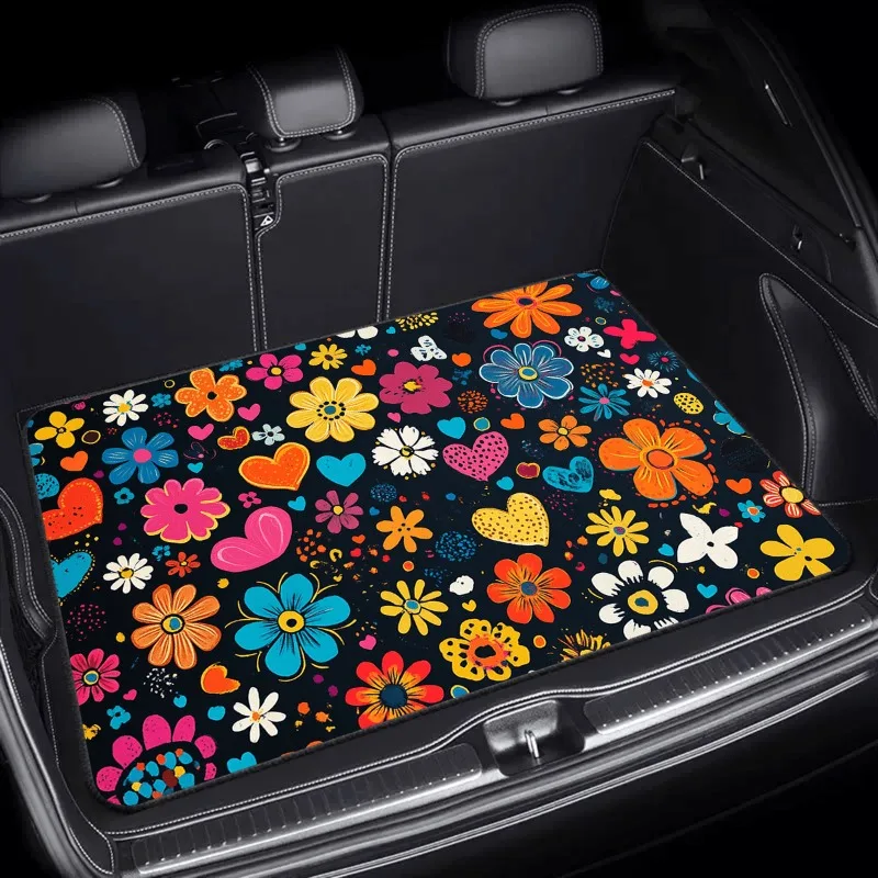1 pz Tappetino per bagagliaio per auto Design floreale colorato Tappetino antipolvere Resistente all'usura Resistente allo sporco Facile da pulire Cargo Liner per interni auto
