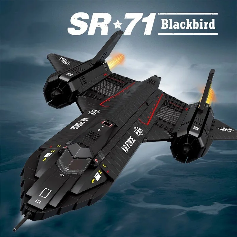 Militär SR-71 Blackbird Flugzeug Klemmbausteine,Kampfflugzeug Technik Flugzeuge Modell Building Set Groß Hubschrauber Bausteine Geschenk Erwachsene und Kinder (1775 Teile) Image