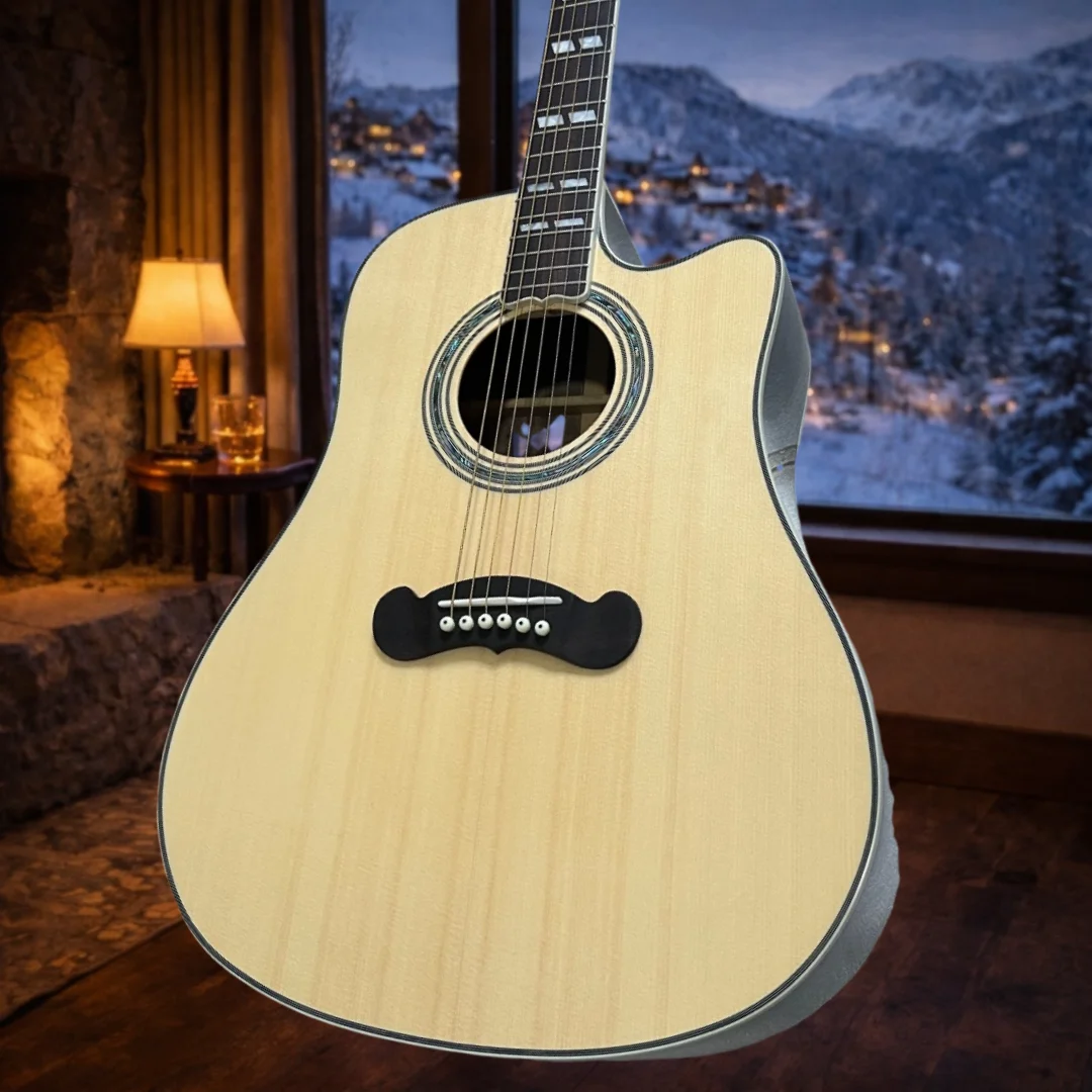 Deutsches Lager 41 Zoll Khaki Akustikgitarre mit Fichtendecke Premium-Aufbau für Vielseitige Darbietungen Image