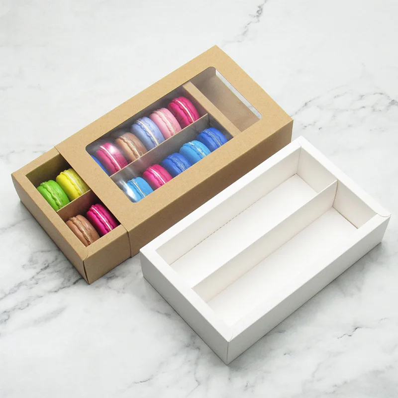 Scatole regalo bianche per macaron di grandi dimensioni da 10 pezzi Scatole regalo in carta Kraft con finestra trasparente Scatole per imballaggio di caramelle regalo per feste di Natale di nozze