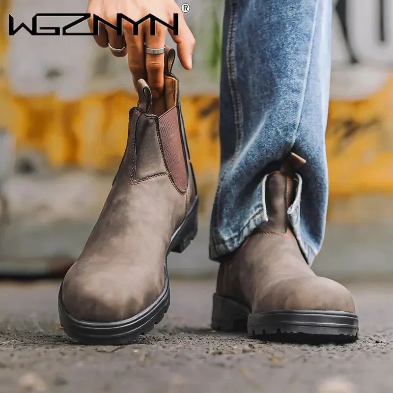 2025 männer Stiefel Hohe Qualität Neutral Chelsea Stiefel Für Paar Frauen Schuhe Weiche Leder Nicht-slip Botas Männer schuh Plus Größe 35-48