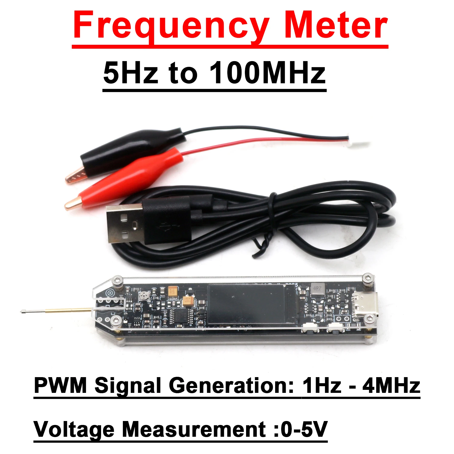 Frequenzmessgerät mit Stiftsonde 5Hz ~100MHz PWM 1Hz - 4MHz Frequenzsignalgenerator 0-5V Spannungserkennung RF-Frequenzzähler Image