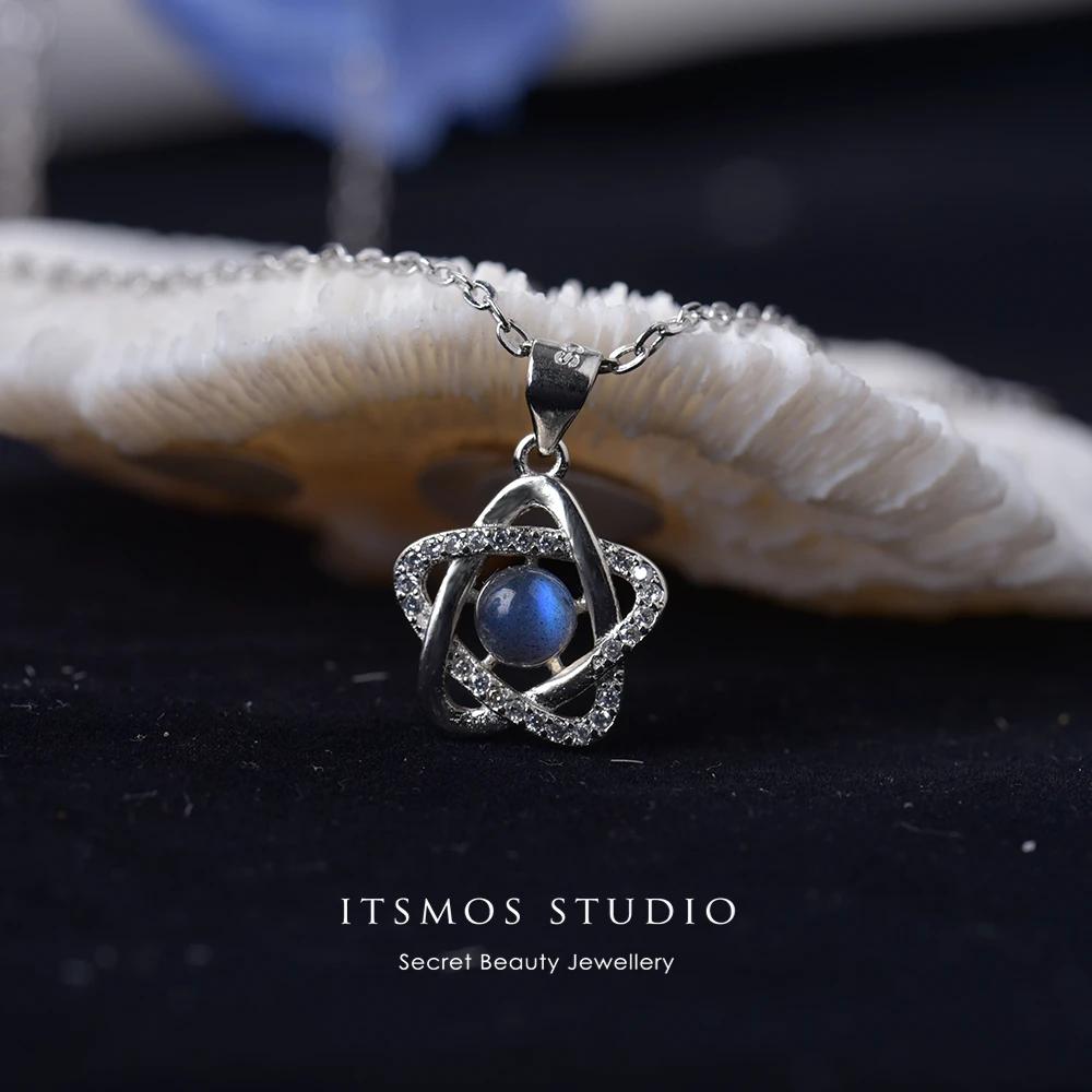 ITSMOS Collana con ciondolo in argento labradorite naturale Collana con pietre preziose blu stella luna luce per donne Gioielli delicati romantici