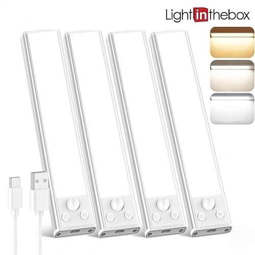 Unterbauleuchte, Schrankleuchte mit Bewegungsmelder, dimmbare Schrankleuchte mit 3 Farbtemperaturen, wiederaufladbare Unterbauleuchte per USB, magnetische Stab-Nachtlampe für Küche, Schlafzimmer und Image