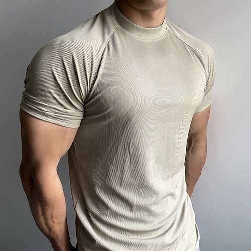 Herren Einfarbig Lauf-T-Shirt Kompressionsshirt Trainingshemd Laufshirt Kurzarm Oberteil Sommer Frühling Herbst Schnelltrocknend Kompression Feuchtigkeitsableitend Atmungsaktiv Fitnesstraining Image