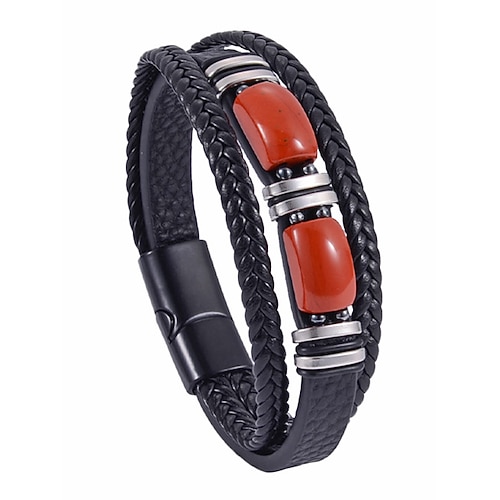 Herrenarmband aus Naturstein und Kunstleder, geflochtenes Armband im Casual-Stil in verschiedenen Farben, modischer Herrenschmuck für den Alltag und Streetstyle Image