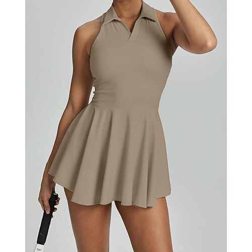 Damen Einfarbig Tenniskleid Tennisröcke mit Shorts Sportkleid Ärmellos Tasche Racerback Stoßdämpfung Atmungsaktiv Tennis Golfspiel Laufen Hemdkragen Kleid Schwarz Blau Khaki Tennisbekleidung Image