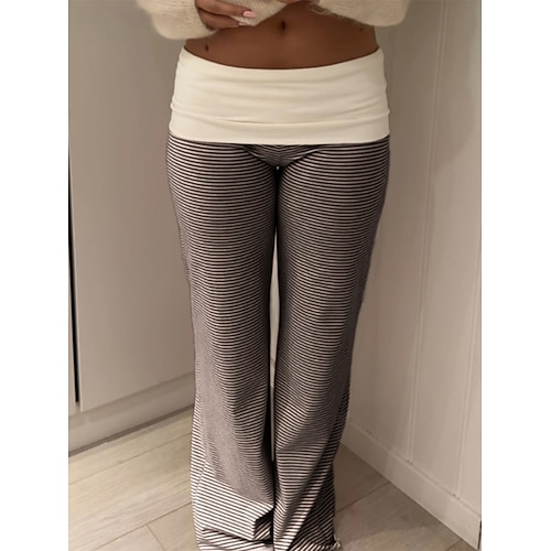 Damen Hose Sommerhose Freizeithose Urlaub Mode Streetwear Volle Länge Hohe Taille Gestreift Tasche Elastischer Bund Druck Bequem Komfort Weich Dehnbar Outdoor Straße Ferien Schwarz Rosa Marineblau Image