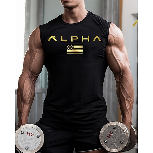 Herren Workout-Tanktop Lauf-Tanktop Fitness-Tanktop Ärmellos Tanktop Sommer Frühling Herbst Buchstabe Schnelltrocknend Kompression Feuchtigkeitsableitend Fitnesstraining Aktives Training Übung Image