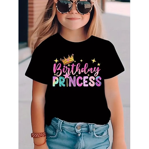 100% Baumwolle Kinder Mädchen Schwarz Weiß Grafik Buchstabe T-Shirt Rundhalsausschnitt Kurzarm Outdoor Streetwear Geburtstag Mode Täglich Lässig Drucken Frühling Ganzjahres Image