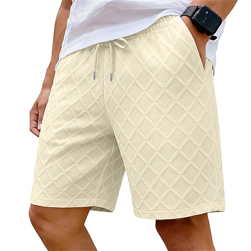 Herren Shorts Freizeitshorts Jacquard Kordelzug Einfach Komfort Atmungsaktiv Knielang Lässig Outdoor Strand Urlaub Mode Schwarz Weiß Mikroelastisch Image