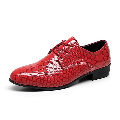 Rote Herren-Anzugschuhe mit Krokodilprägung, Schnürung, Obermaterial aus Kunstleder, luxuriöser Statement-Stil, ideal für modebewusste Männer und formelle Anlässe. Image