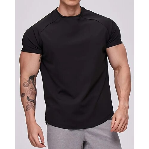 Herren Lauf-T-Shirt Kompressionsshirt Laufshirt Kurzarm T-Shirt Sommer Frühling Herbst Einfarbig Schnelltrocknend Kompression Feuchtigkeitsableitend Fitnesstraining Aktives Training Übung Image