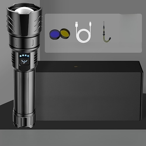 Hochleistungsfähige, ultrahelle, wiederaufladbare Taschenlampe mit Zündlinse, einstellbarem Fokus und vier Leuchtmodi – ideal für Camping, Outdoor-Aktivitäten, Landwirtschaft und Haushalt. Image