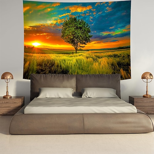 Wandteppich mit Nordlichtern, Sternennacht-Waldmotiv, psychedelische Naturlandschaft für Schlafzimmer, Wohnzimmer, Yogaraum, Meditationsraum Image