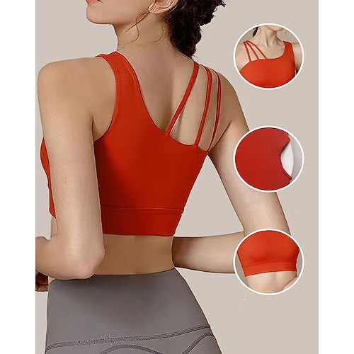 Damen Einfarbig Sport-BH-Oberteil Sport Top Sport-BH Ärmellos Racerback Stoßdämpfung Stoßfest Atmungsaktiv Laufen Fitness Yoga Rundausschnitt Tank-Rückseite Oberteil Schwarz Pink Himmelblau Image